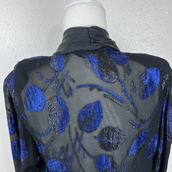Vintage Lisa & Scott Blazer Women 4 Black Blue Metallic Open Front Party Outer - Picture 13 of 15